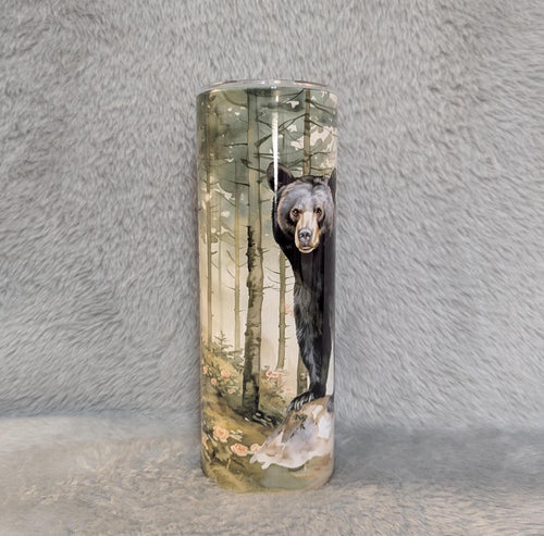 Black Bear Tumbler 20oz With Reusable Straw, Can Be Personalized