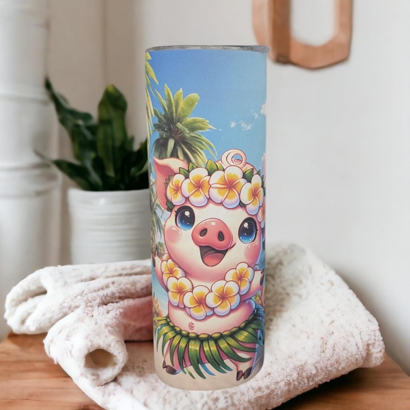 Fun Hula Pig Tumbler 20oz With Reusable Straw, Can Be Personalized