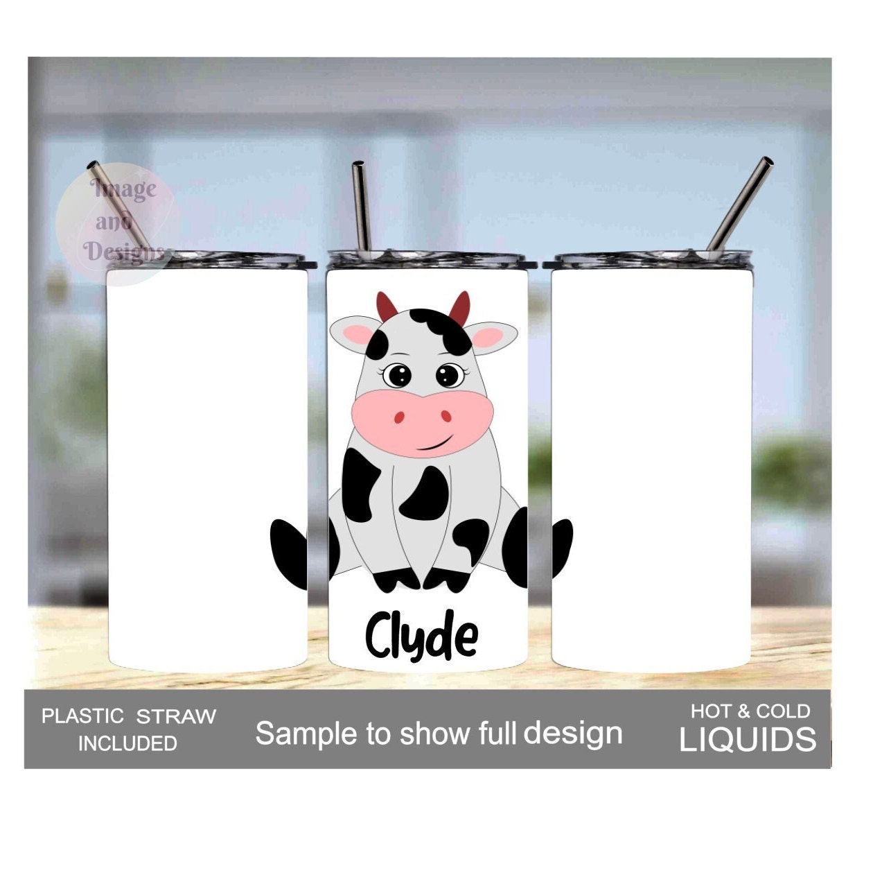 Kids Cow Tumbler 15oz With Reusable Straw, Can Be Personalized