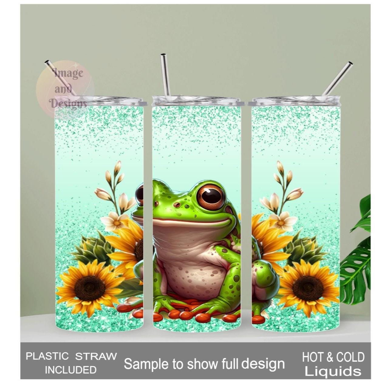 Frog Tumbler With A Glitter Design 20oz With Reusable Straw, Can Be Personalized