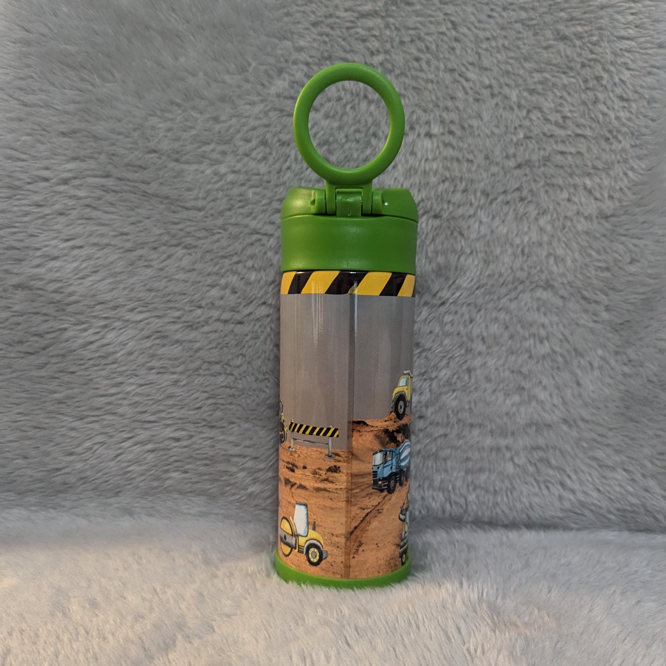 Kids Construction Water Bottle 12oz With Reusable Straw Can Be Personalized