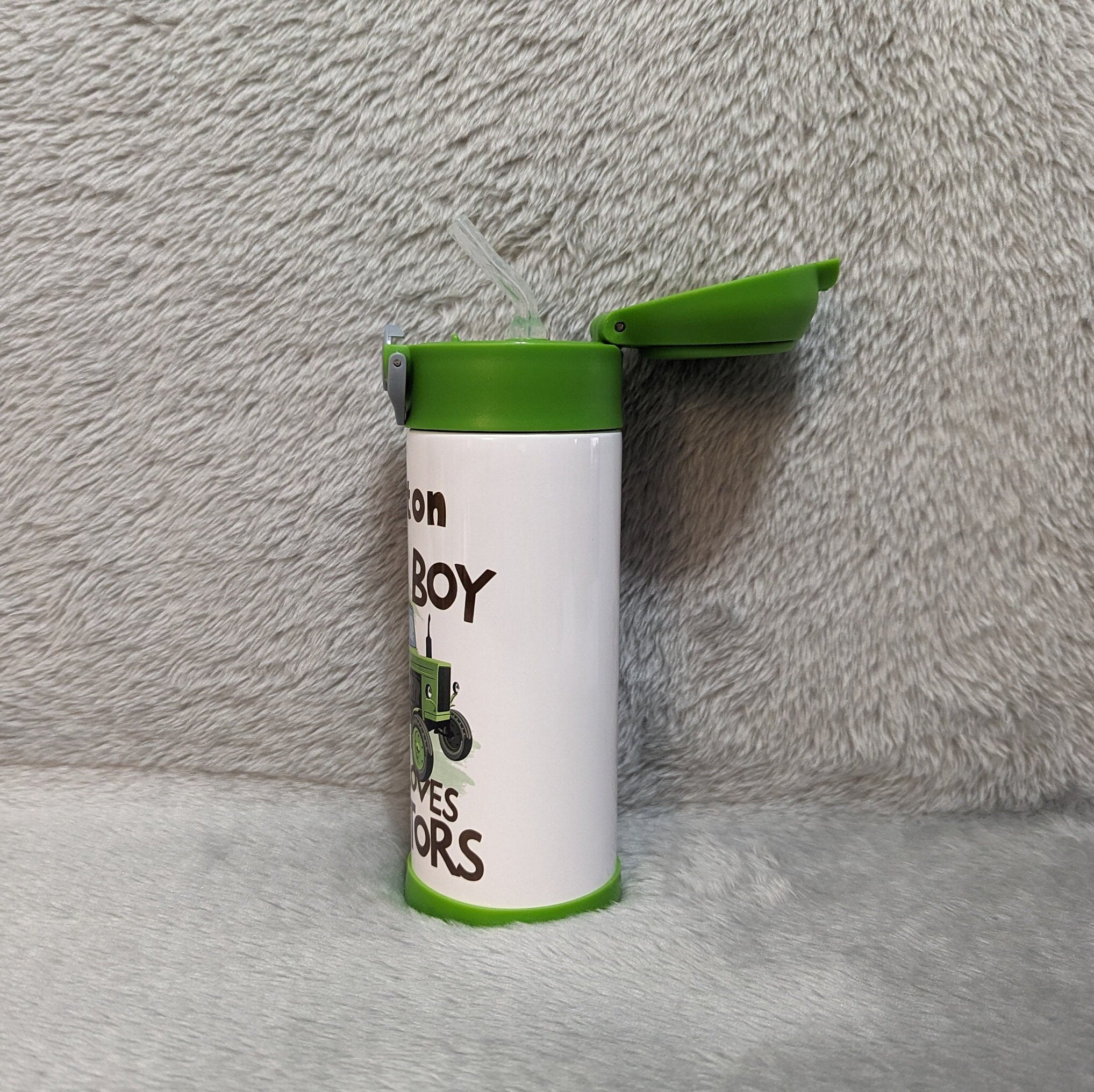 Kids Tractor Water Bottle  - Just A Boy Who Loves Tractors 12oz With Reusable Straw, Can Be Personalized