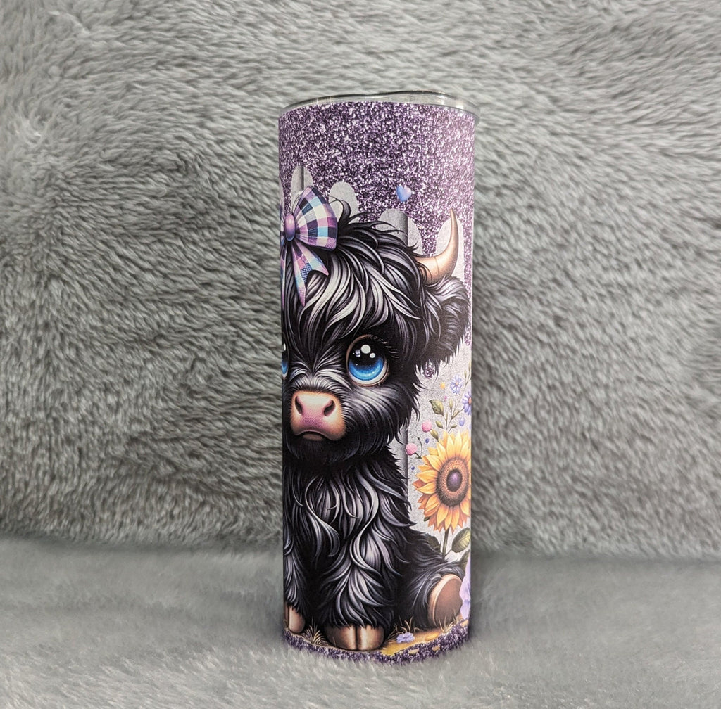 Black Highland Cow Tumbler 20oz With Reusable Straw, Can Be Personalized