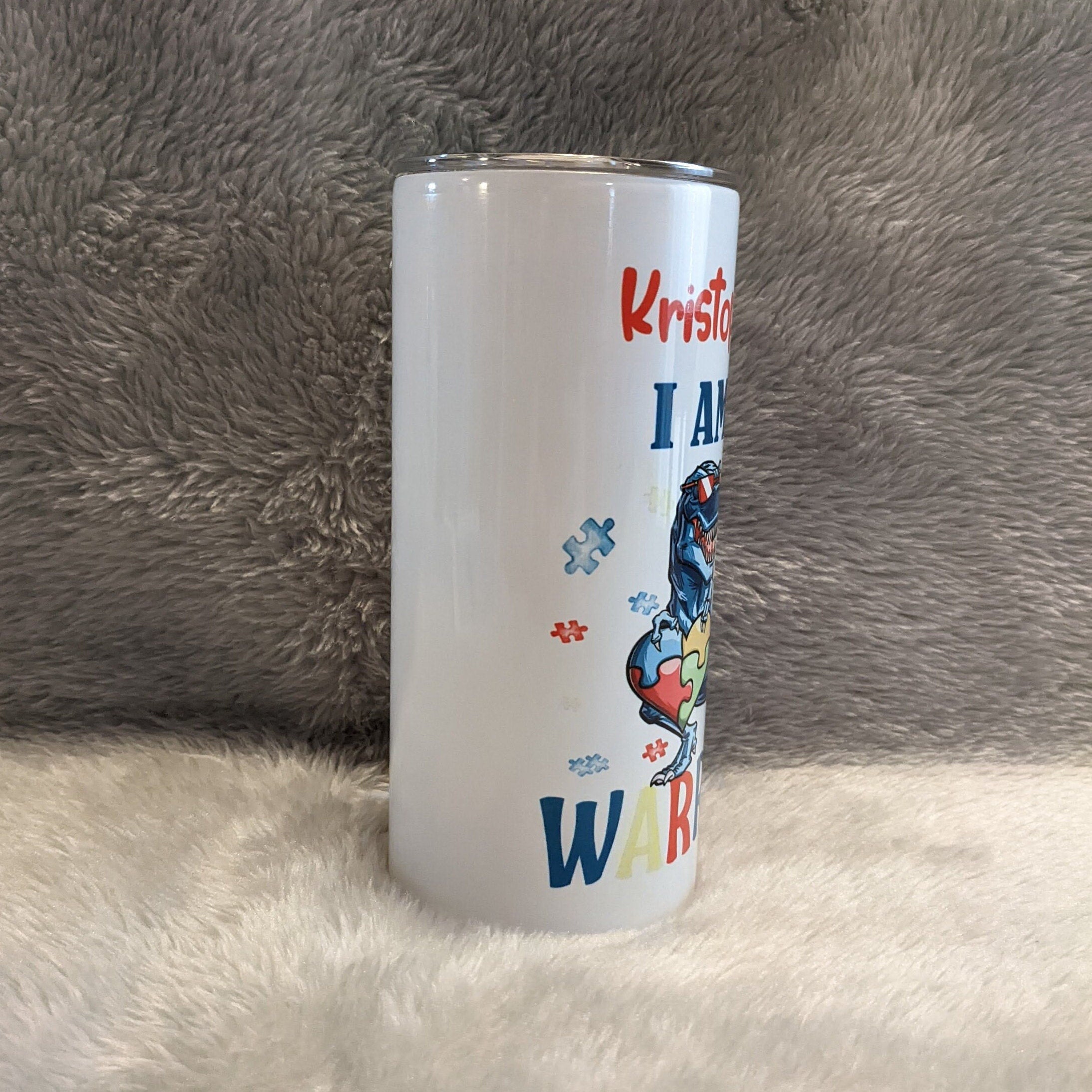 Kids Autism Awareness Dinosaur Tumbler 15oz With Reusable Straw, Can Be Personalized