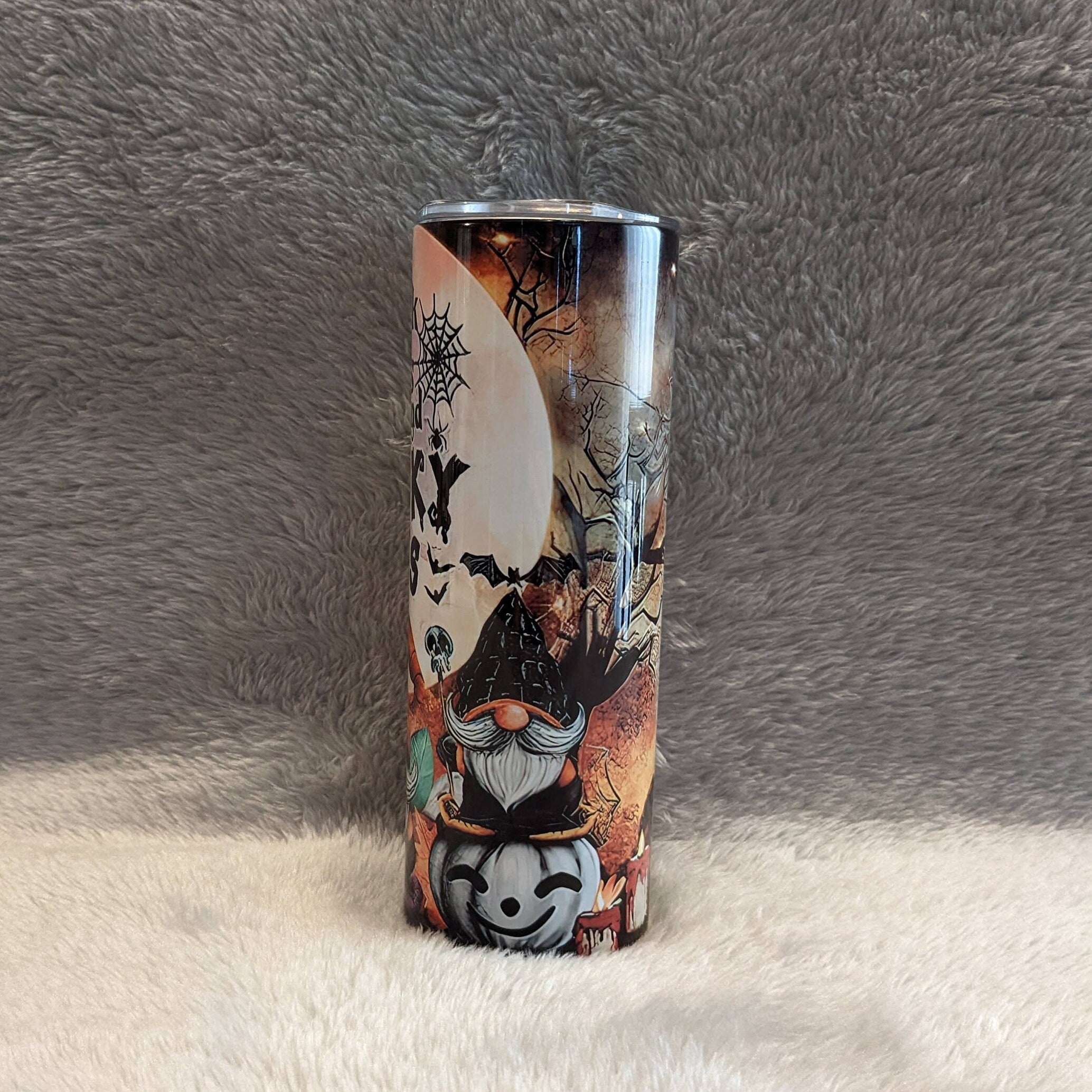 Thick Thighs and Spooky Vibes Gnome Tumbler 20oz With Reusable Straw, Can Be Personalized