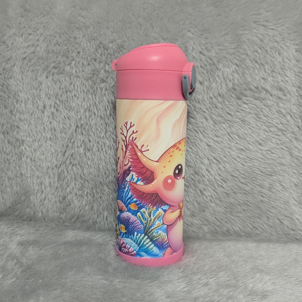 Kids Axolotl Water Bottle 12oz With Reusable Straw Can Also Be Personalized