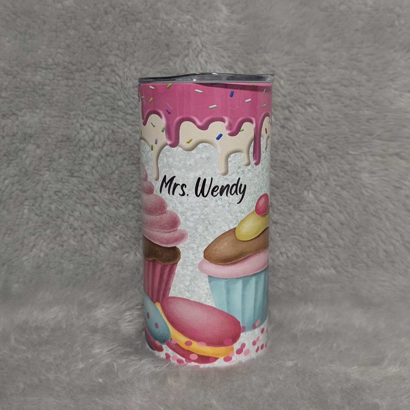 Kids Fun Cupcake Tumbler 15oz With Reusable Straw, Can Be Personalized