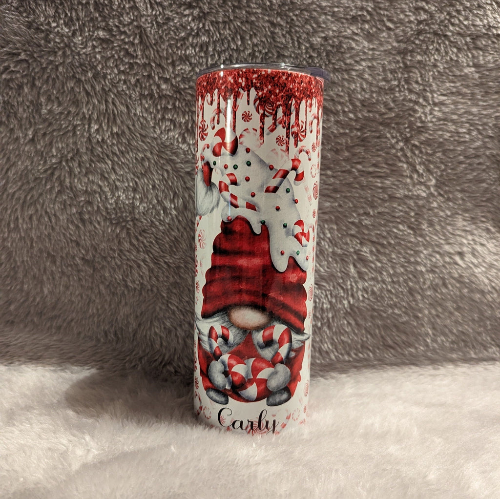 Pretty Candy Cane Gnome Tumbler  20oz With Reusable Straw
