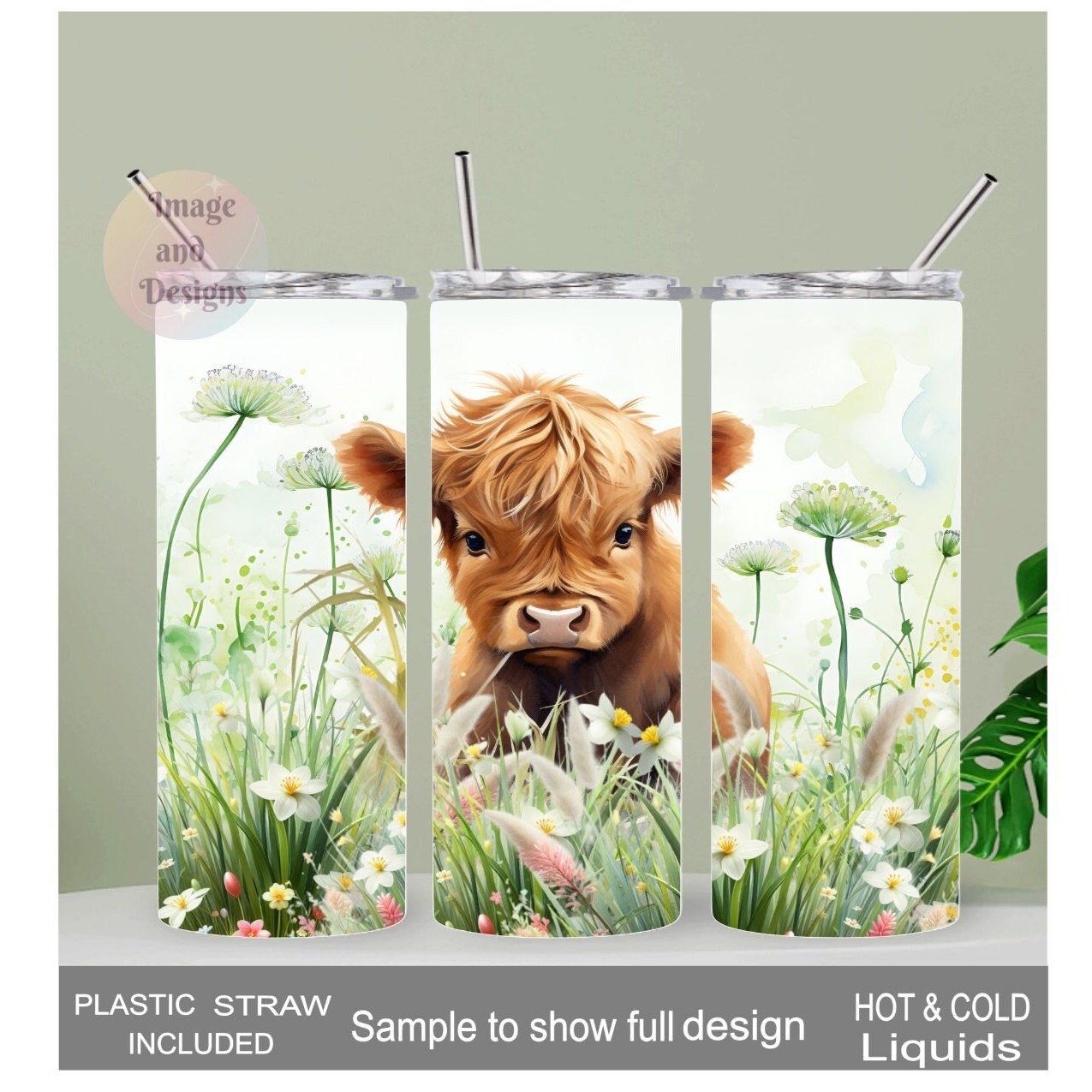 Adorable Highland Cow Calf Tumbler 20oz With Reusable Straw, Can Be Personalized
