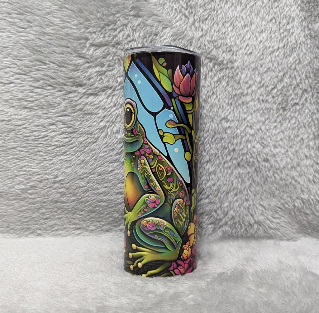 Frog Tumbler With Stained Glass Design 20oz With Reusable Straw, Can Be Personalized