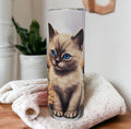 Siamese Kitten Tumbler 20oz With Reusable Straw, Can Be Personalized
