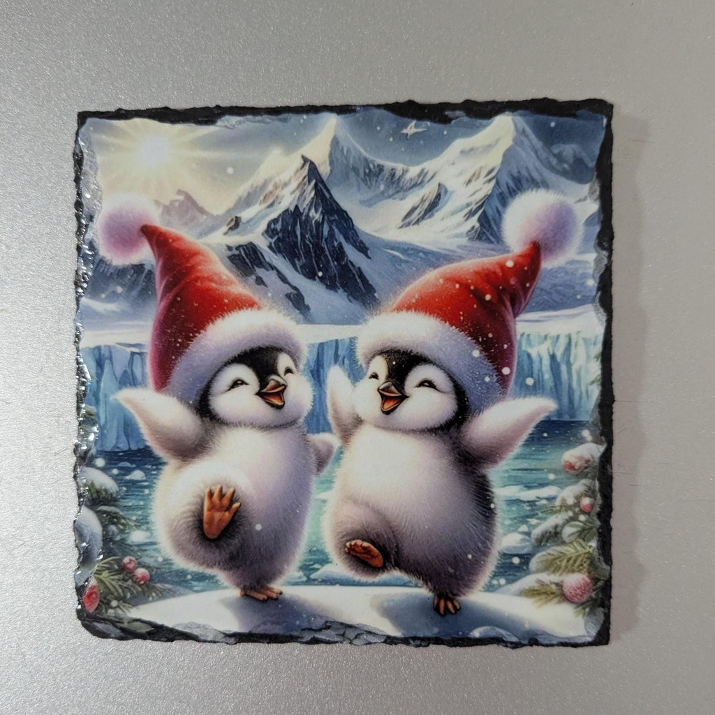 Slate Christmas Penguin Picture With Display Legs