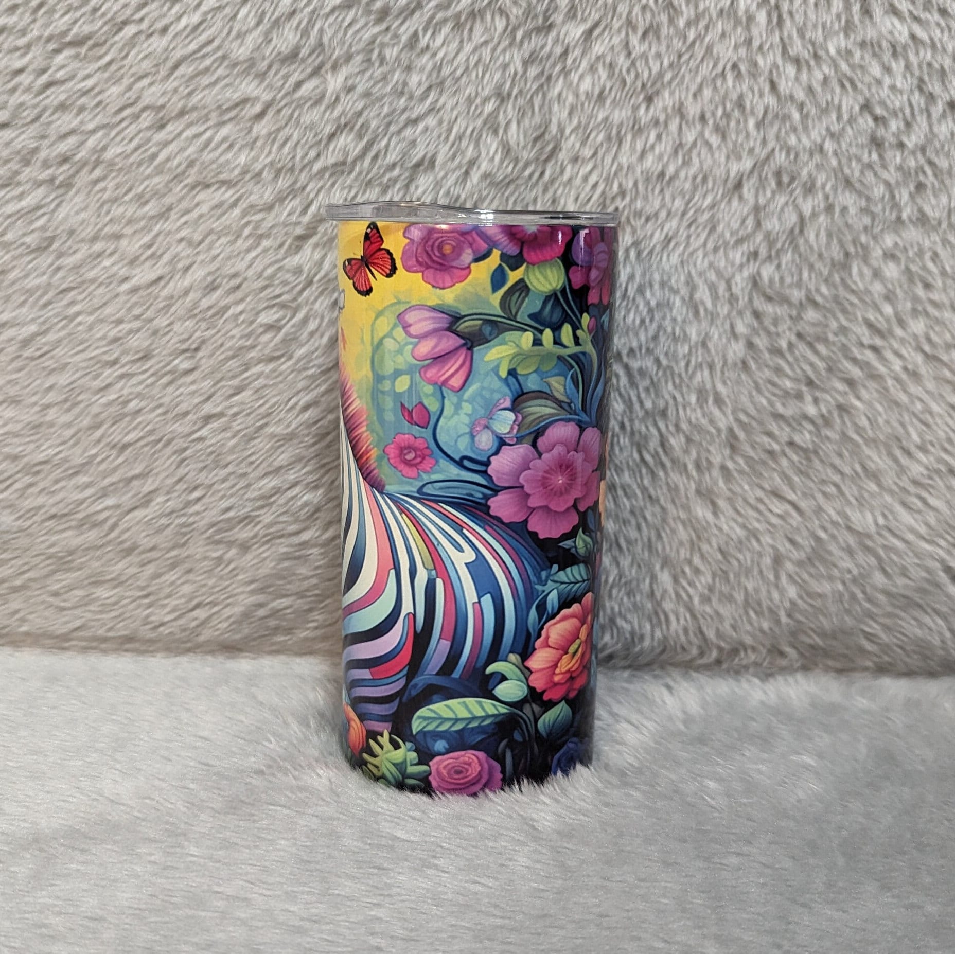 Kids Colorful Zebra Tumbler 15oz With Reusable Straw, Can Be Personalized