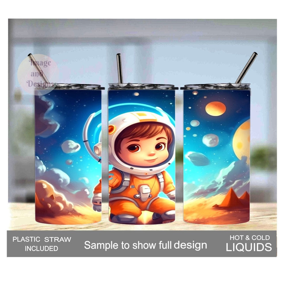 Kids Astronaut Tumbler 15oz With Reusable Straw, Can Be Personalized