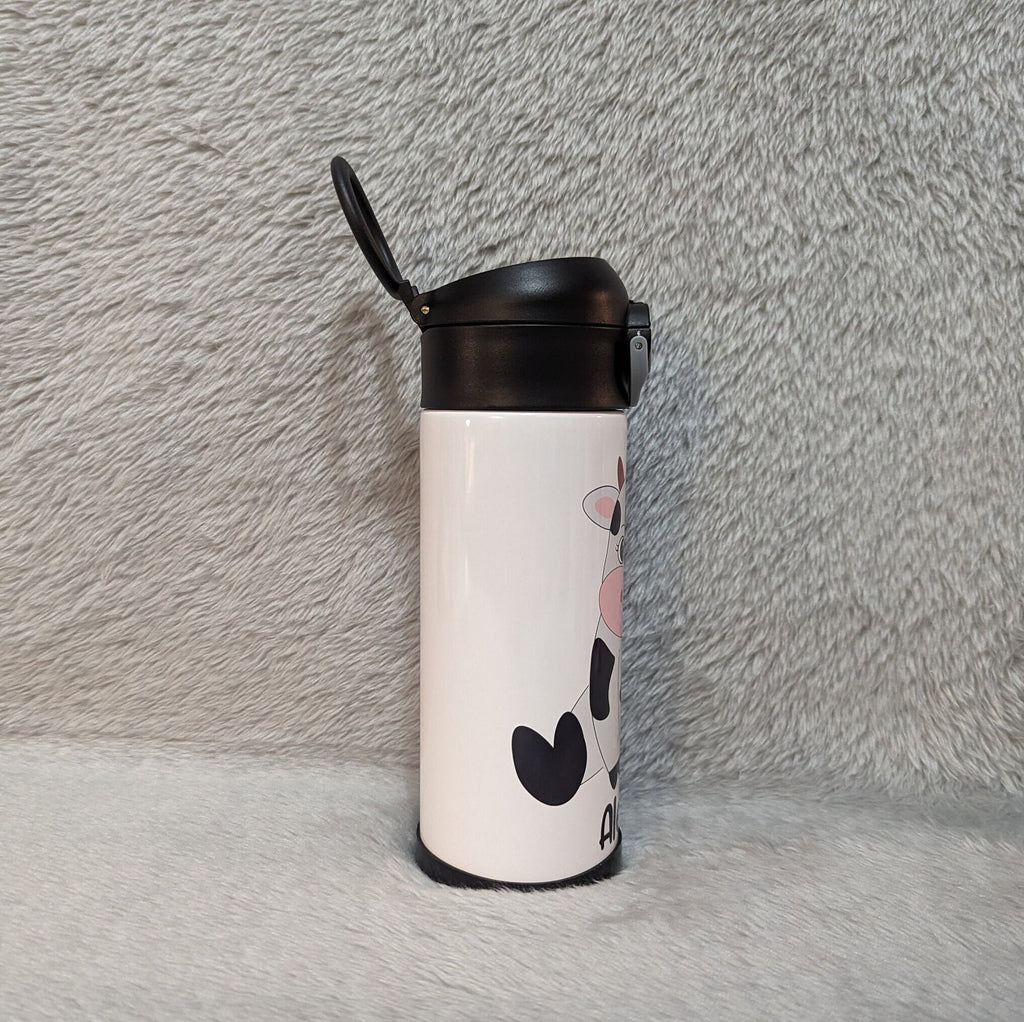 Kids Cow Water Bottle 12oz With Reusable Straw Can Be Personalized