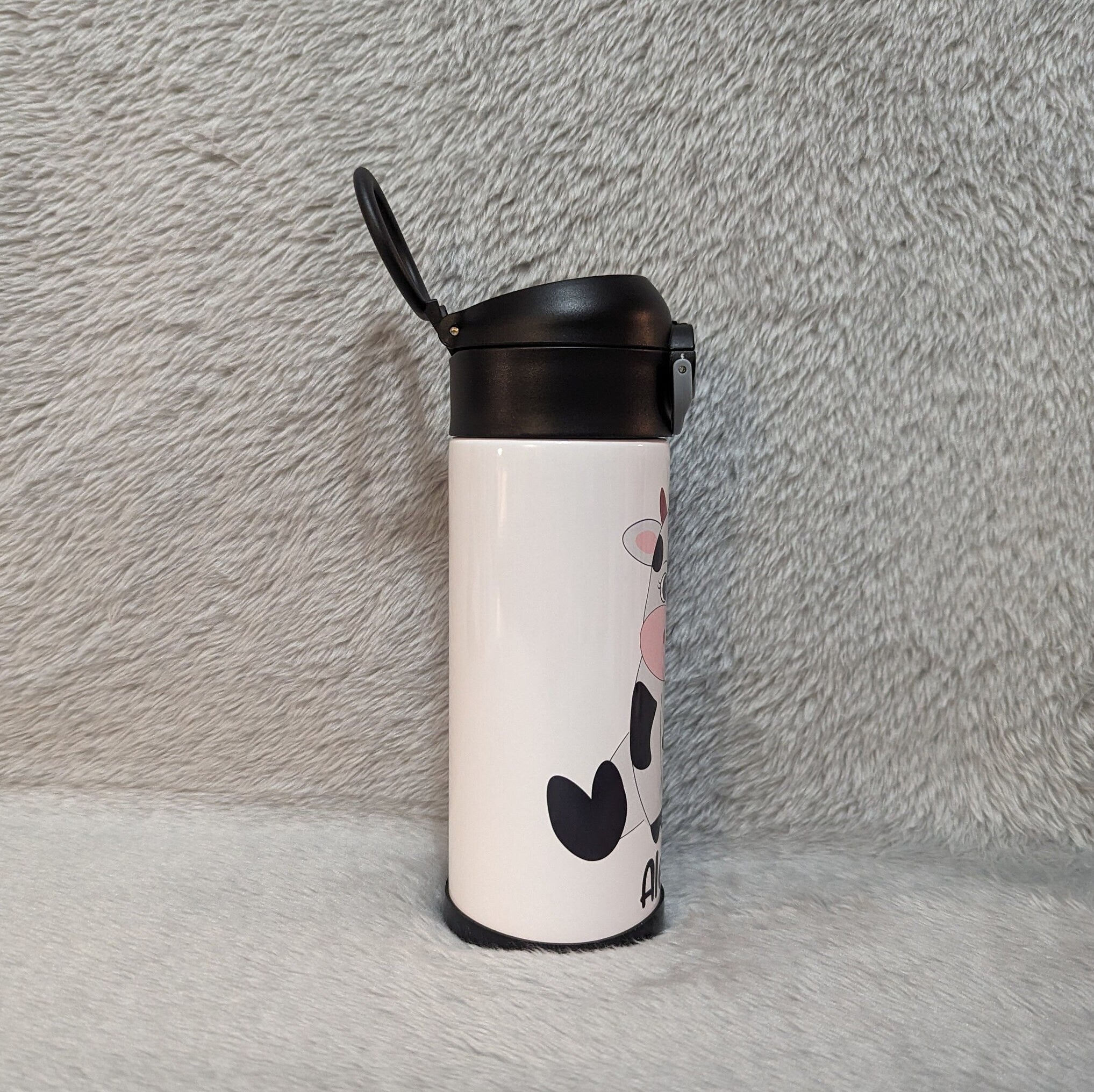 Kids Cow Water Bottle 12oz With Reusable Straw Can Be Personalized