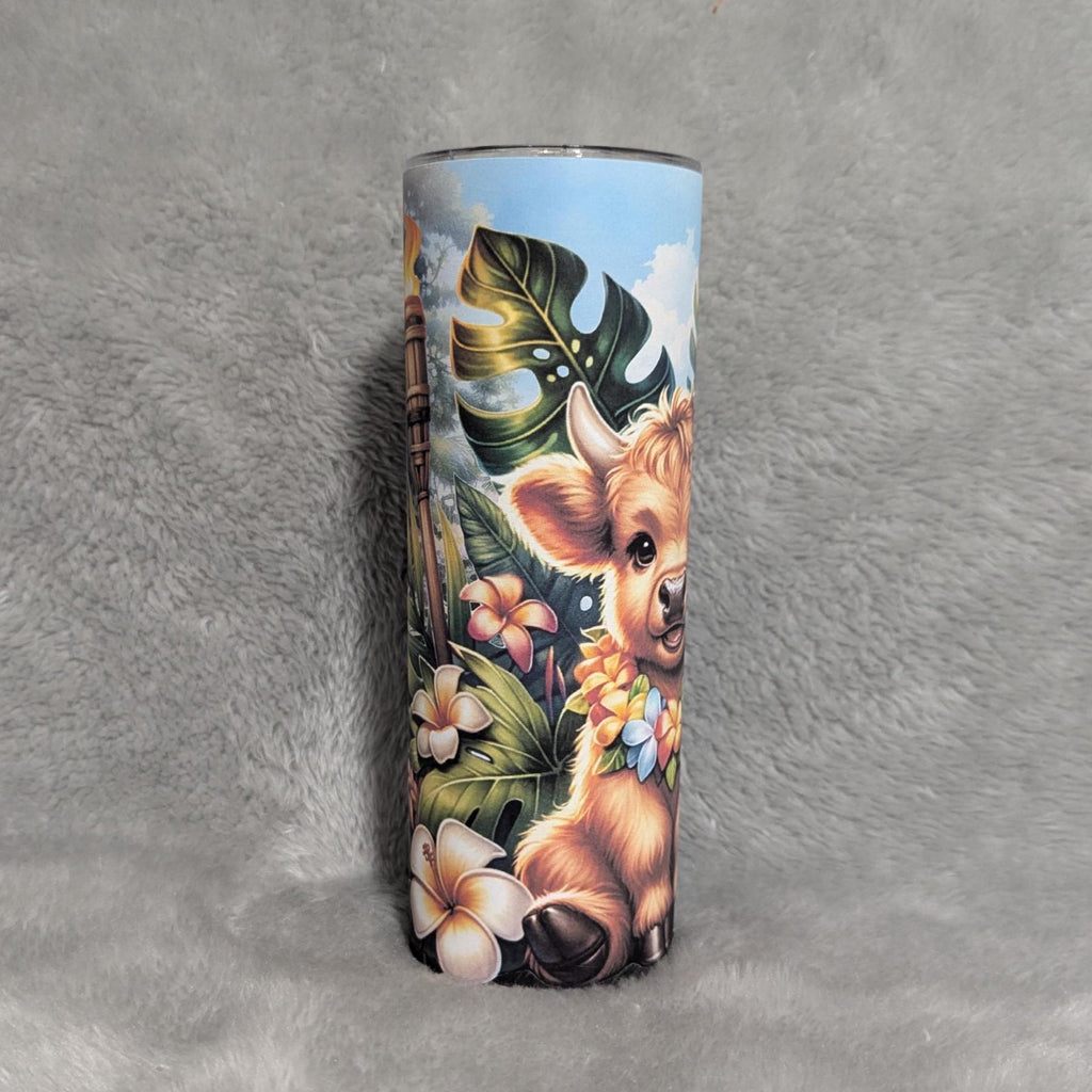 Tropical Highland Cow Tumbler 20oz With Reusable Straw, Can Be Personalized