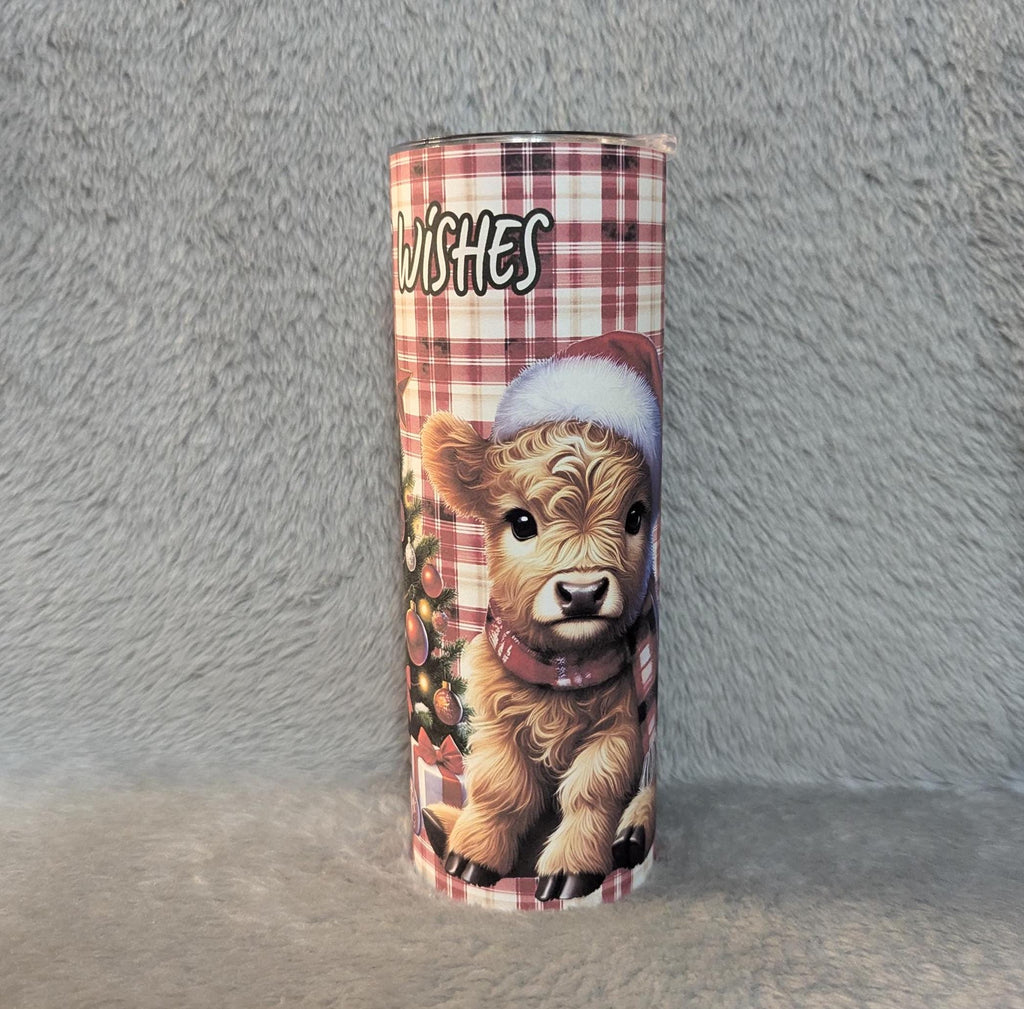 Highland Cow Christmas Tumbler 20oz With Reusable Straw