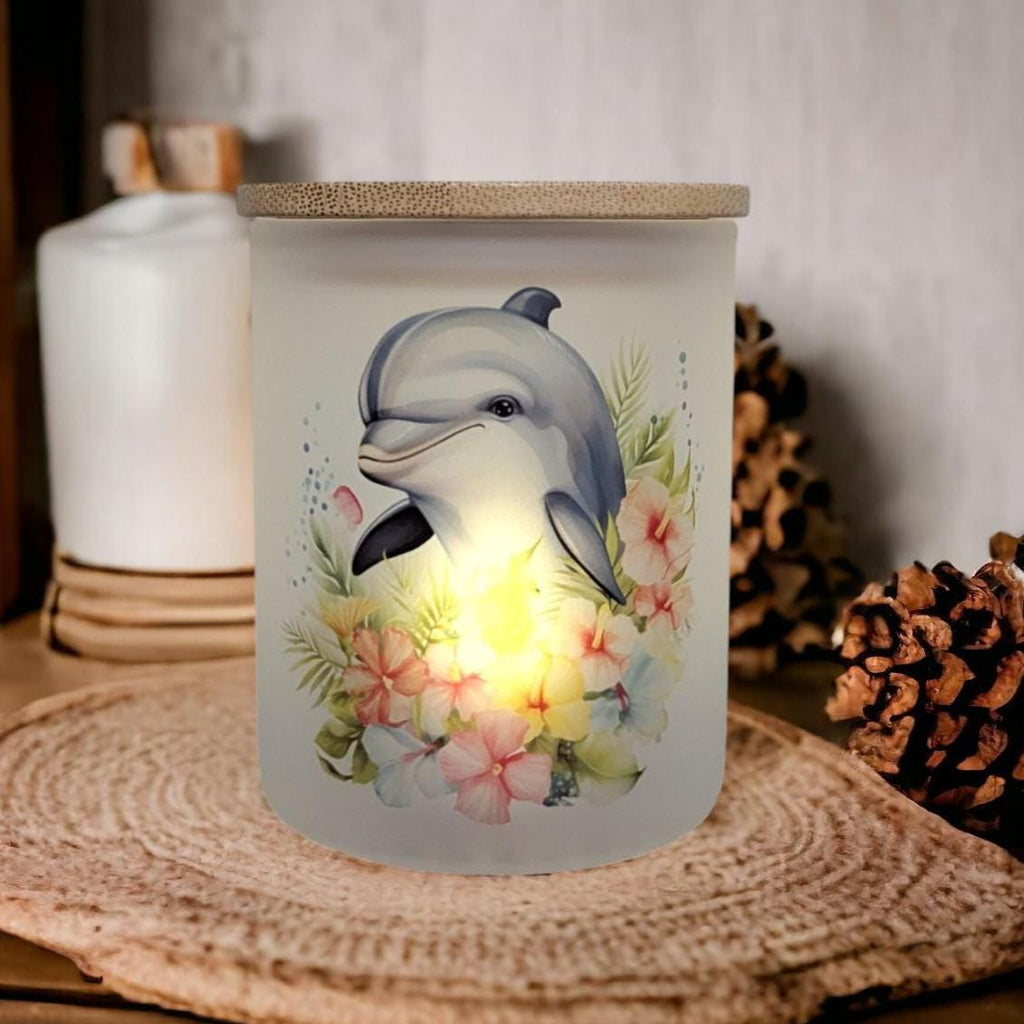 Floral Dolphin Candle Holder With A Battery Operated Flickering Tea Light