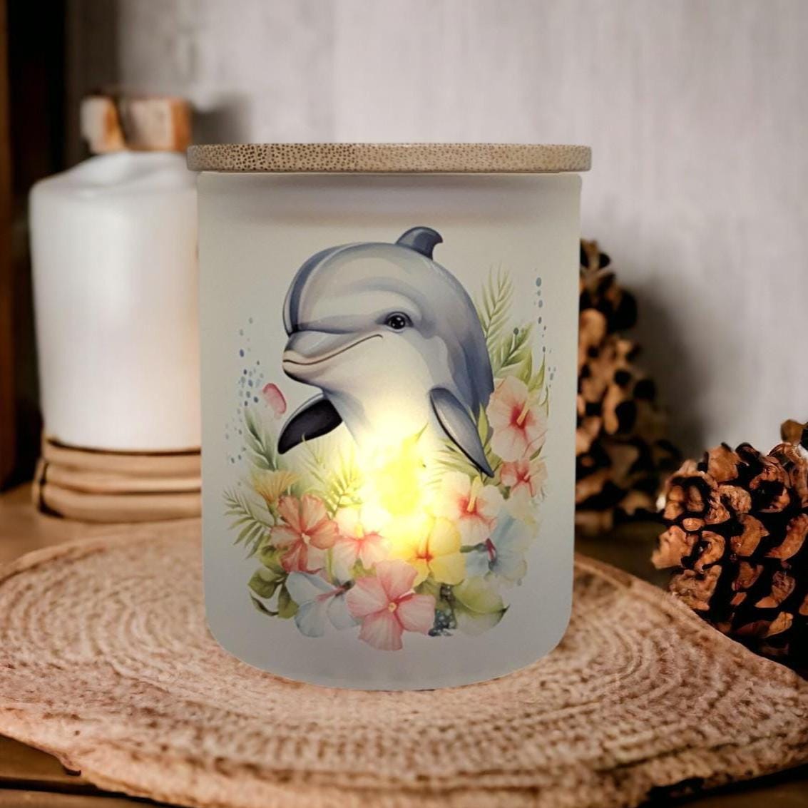 Floral Dolphin Candle Holder With A Battery Operated Flickering Tea Light