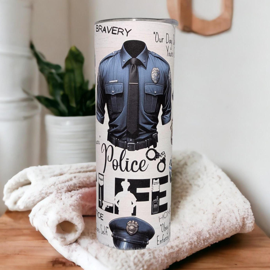 Police Life Tumbler 20oz With Reusable Straw