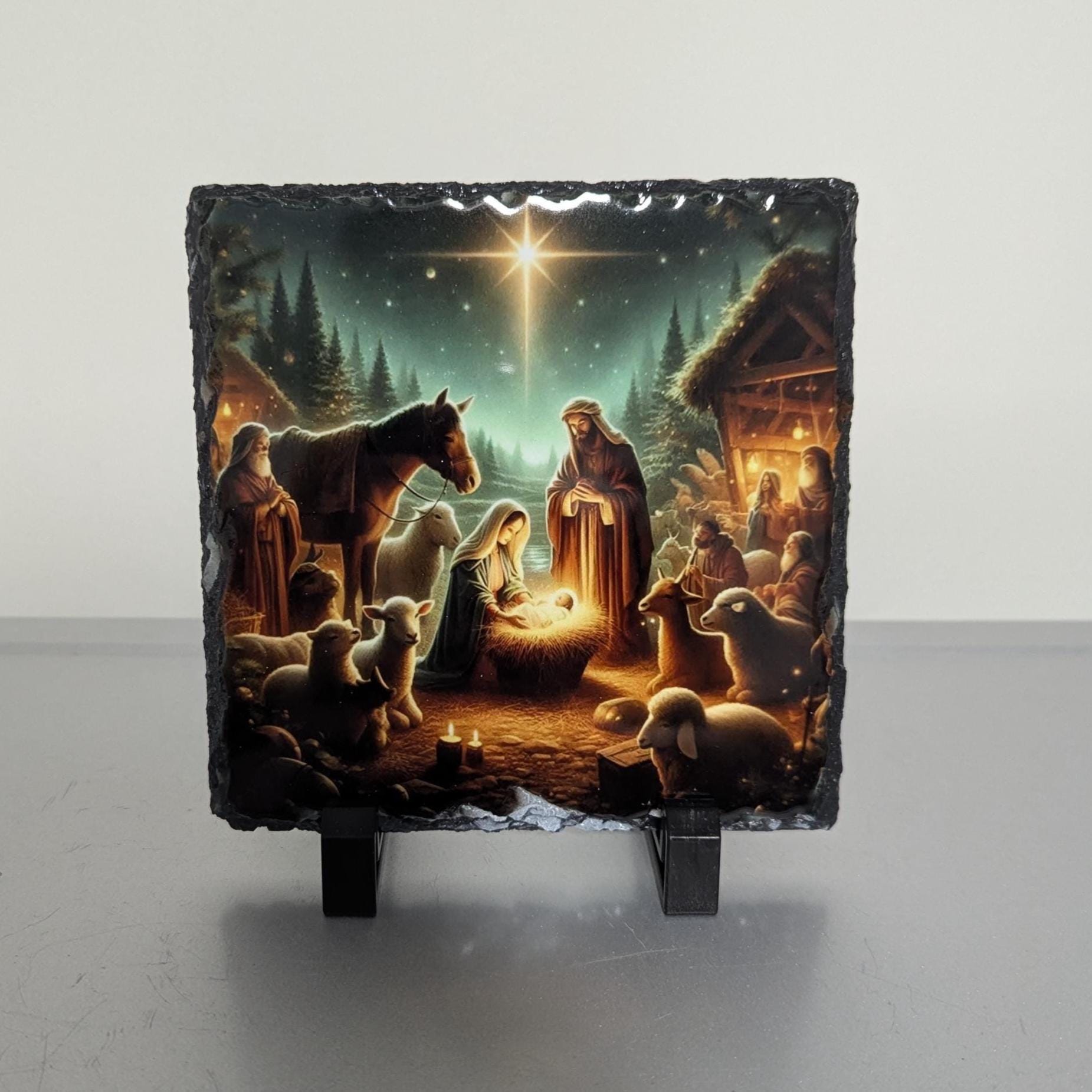 Nativity Scene Slate Picture With Display Legs