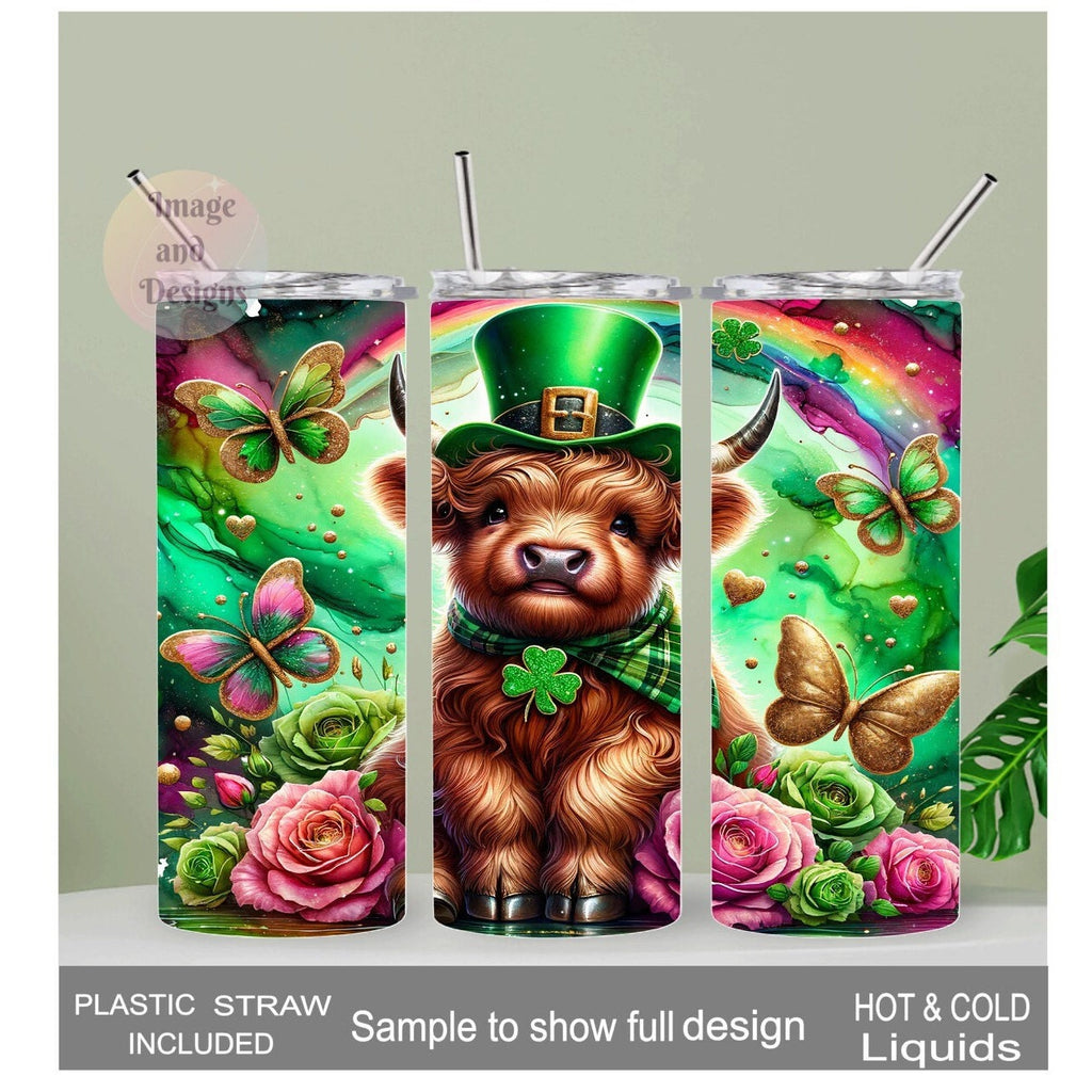 Irish Highland Cow Tumbler 20oz With Reusable Straw, Can Be Personalized