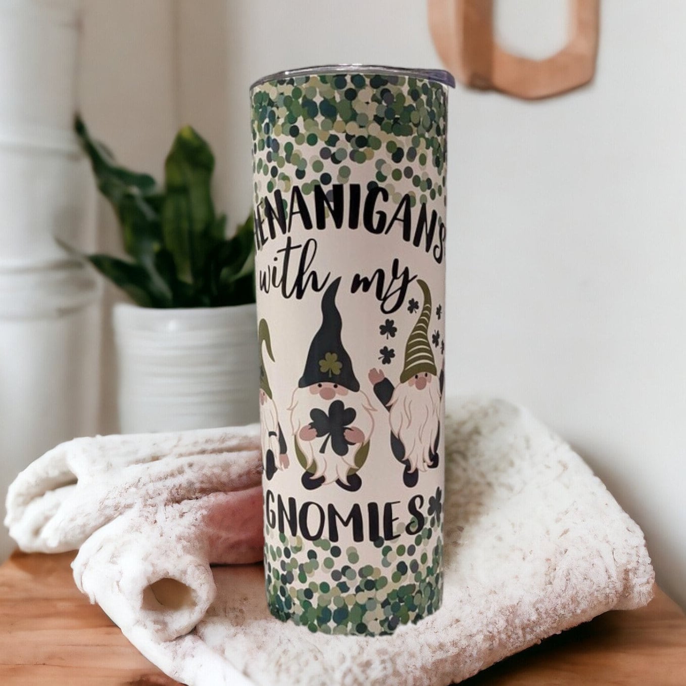 Shenanigans With My Gnomies Gnome Tumbler 20oz With Reusable Straw, Can Be Personalized