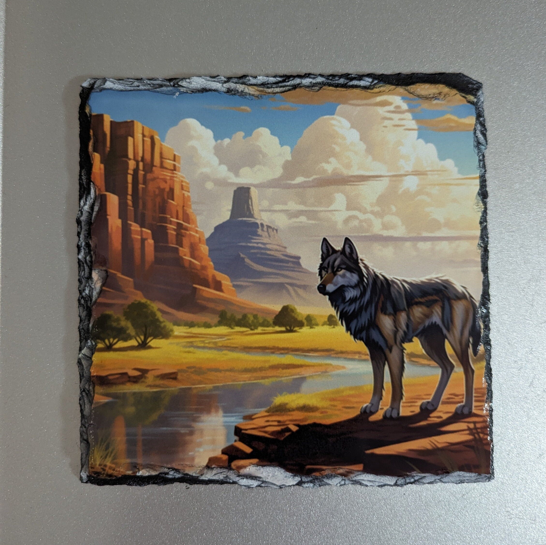 Slate Wolf Picture With Display Legs