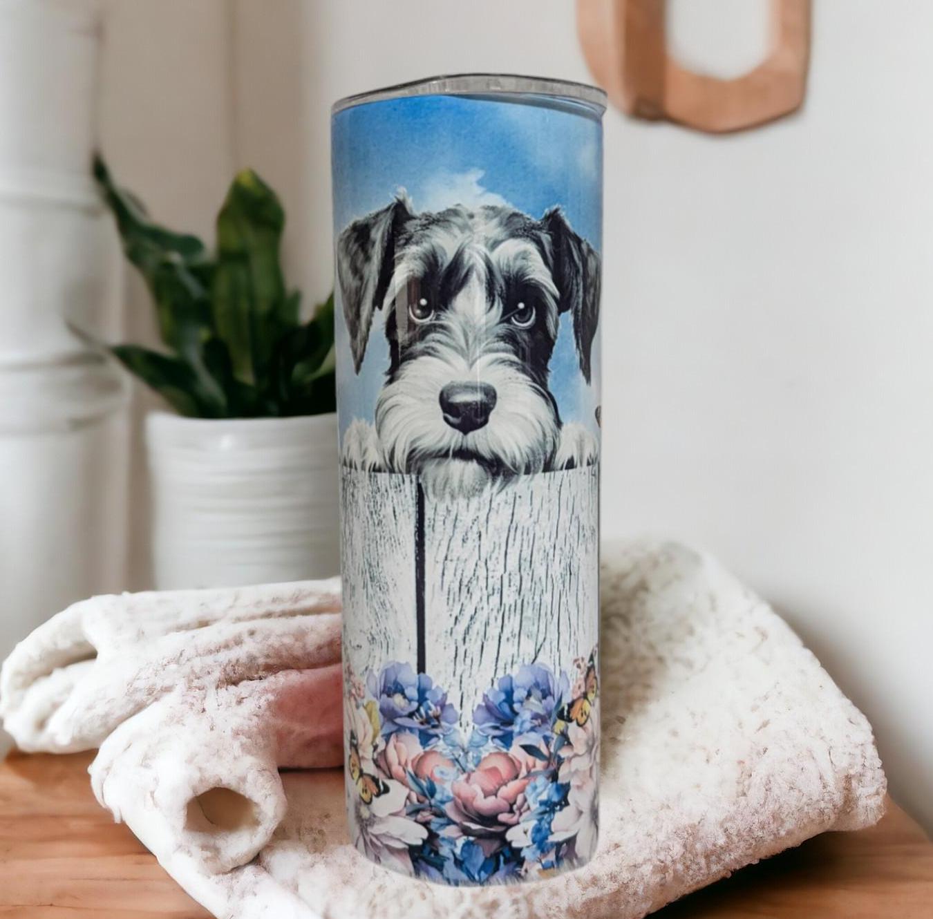 Adorable Schnauzer Tumbler 20oz With Reusable Straw, Can Be Personalized
