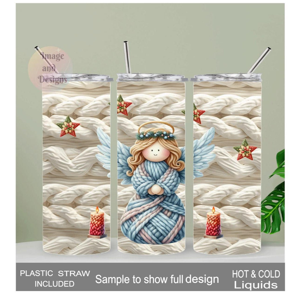 Faux Yarn Angel Tumbler 20oz With Reusable Straw, Can Be Personalized
