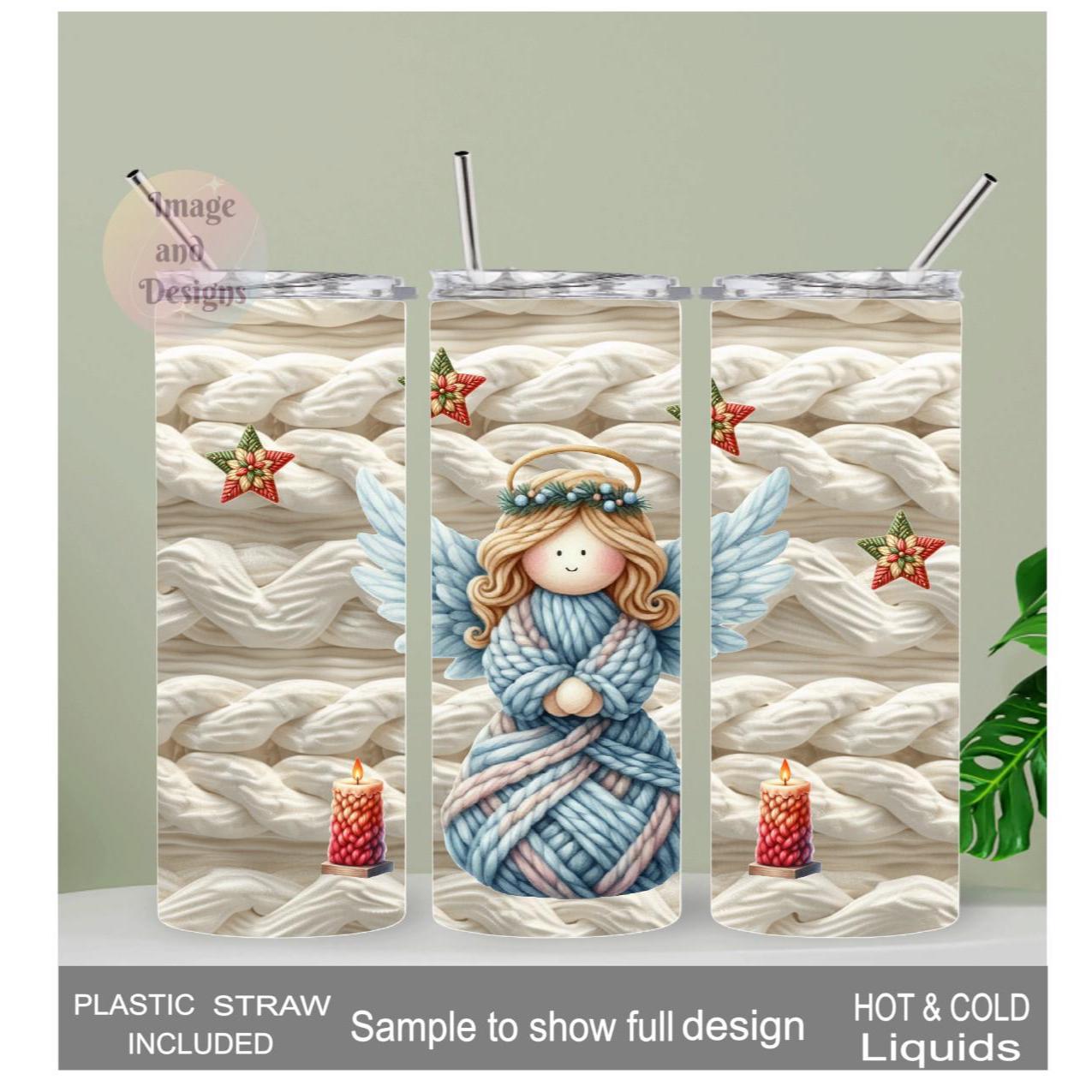 Faux Yarn Angel Tumbler 20oz With Reusable Straw, Can Be Personalized