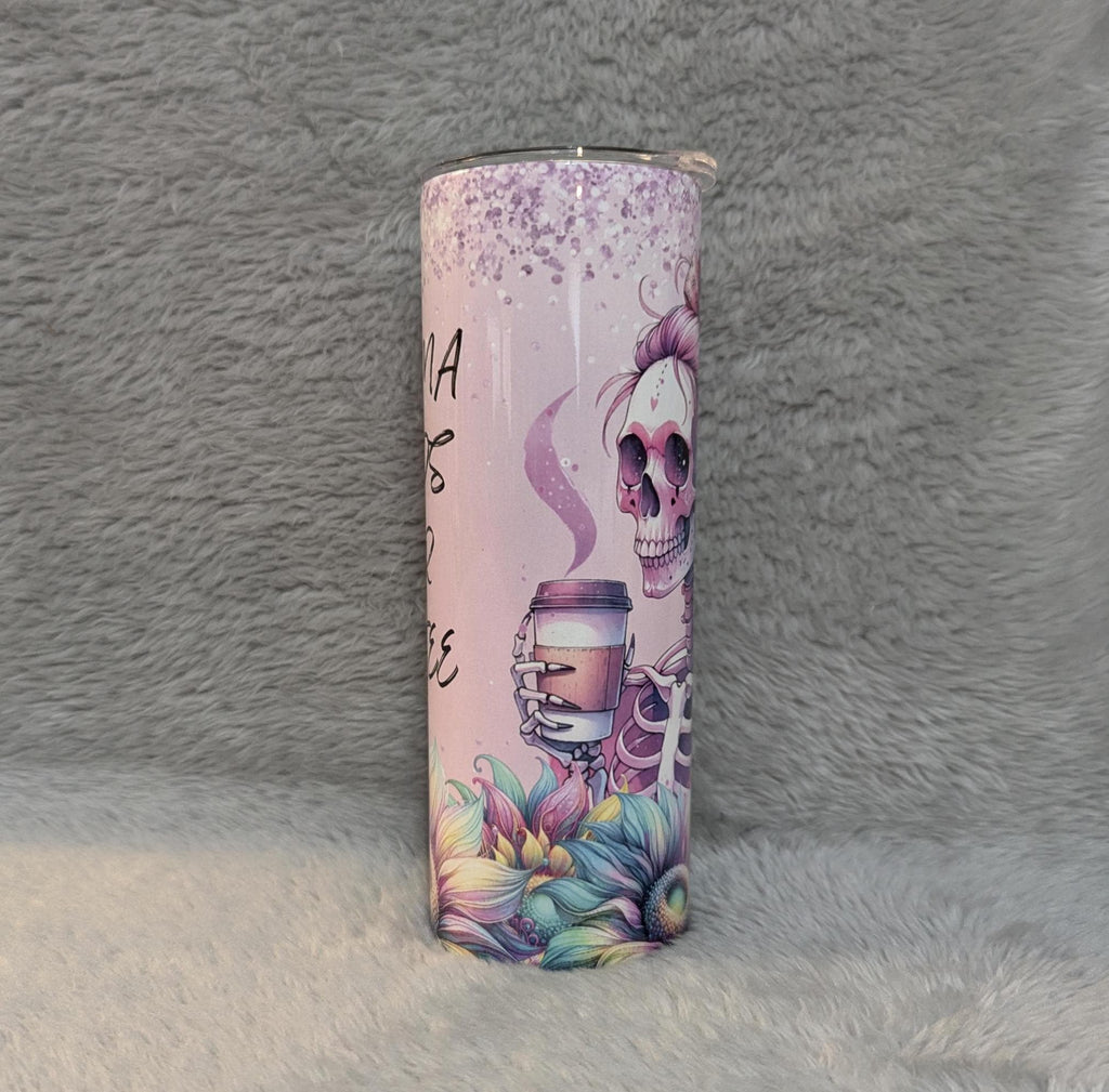 Mama Needs Her Coffee Skeleton Girl Tumbler With A Glitter Design 20oz With Reusable Straw, Can Be Personalized