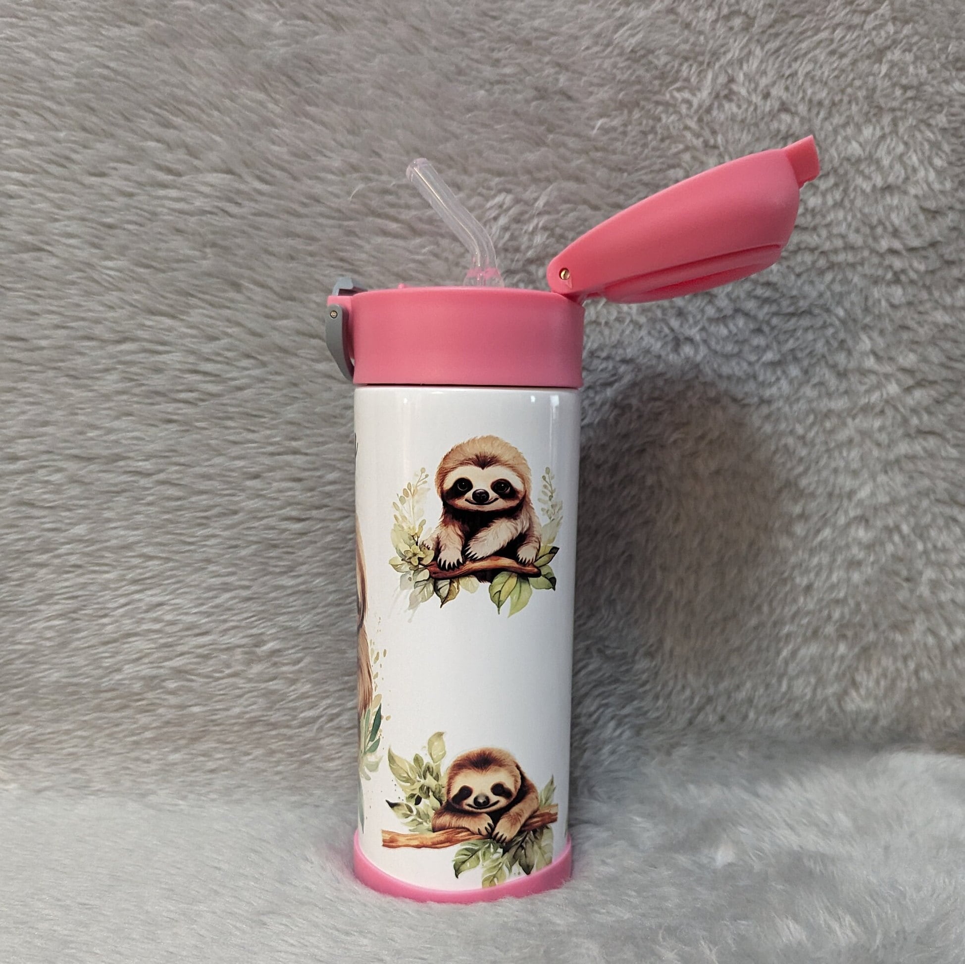 Adorable Sloth Water Bottle for Kids 12oz With Reusable Straw Can Be Personalized