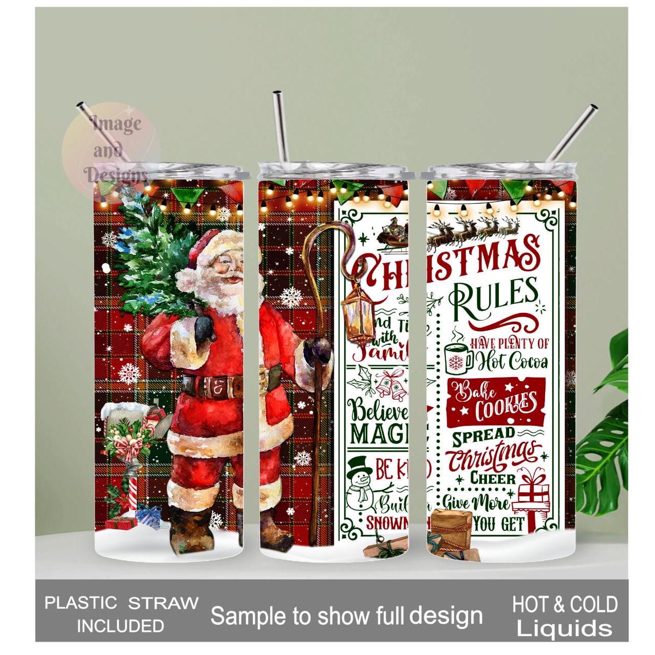Santa Christmas Rules Tumbler 20oz With Reusable Straw