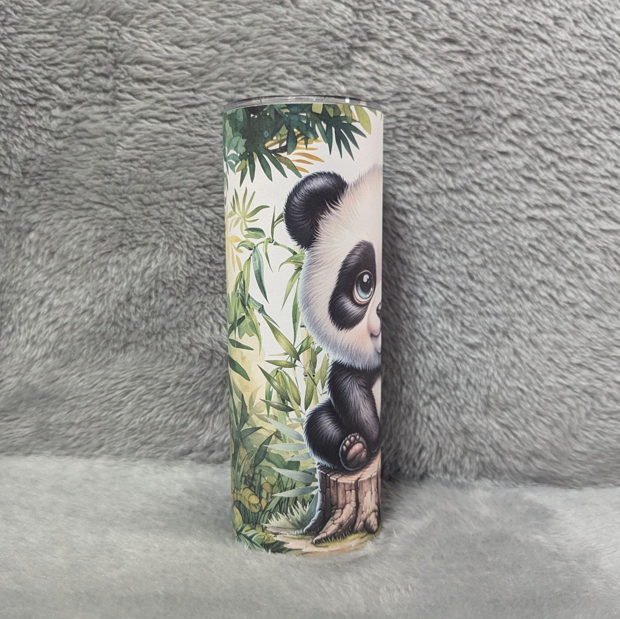 Cute Panda Bear Tumbler 20oz With Reusable Straw, Can Be Personalized