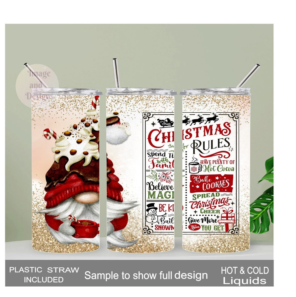 Christmas Rules Gnome Tumbler 20oz With Reusable Straw