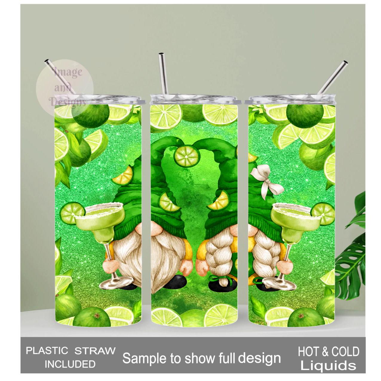 Margarita Gnome Tumbler 20oz With Reusable Straw, Can Be Personalized