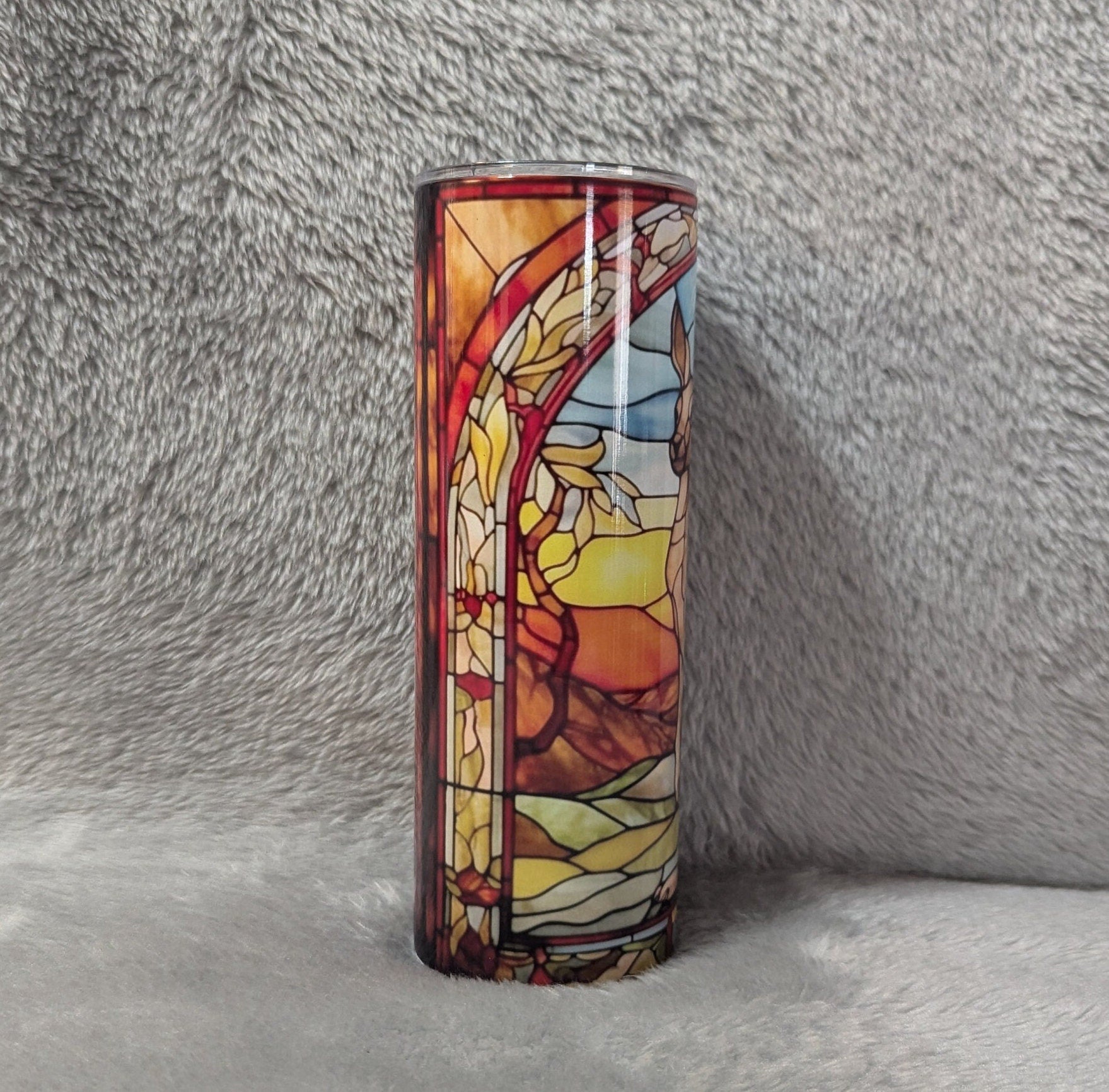 Kangaroo Tumbler with Stained Glass Design 20oz With Reusable Straw, Can Be Personalized