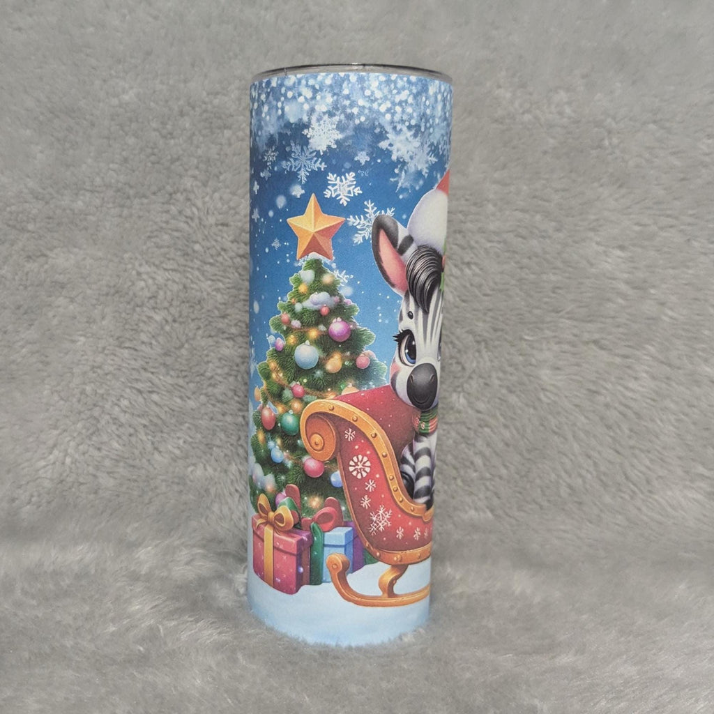 Christmas Zebra Tumbler 20oz With Reusable Straw, Can Be Personalized