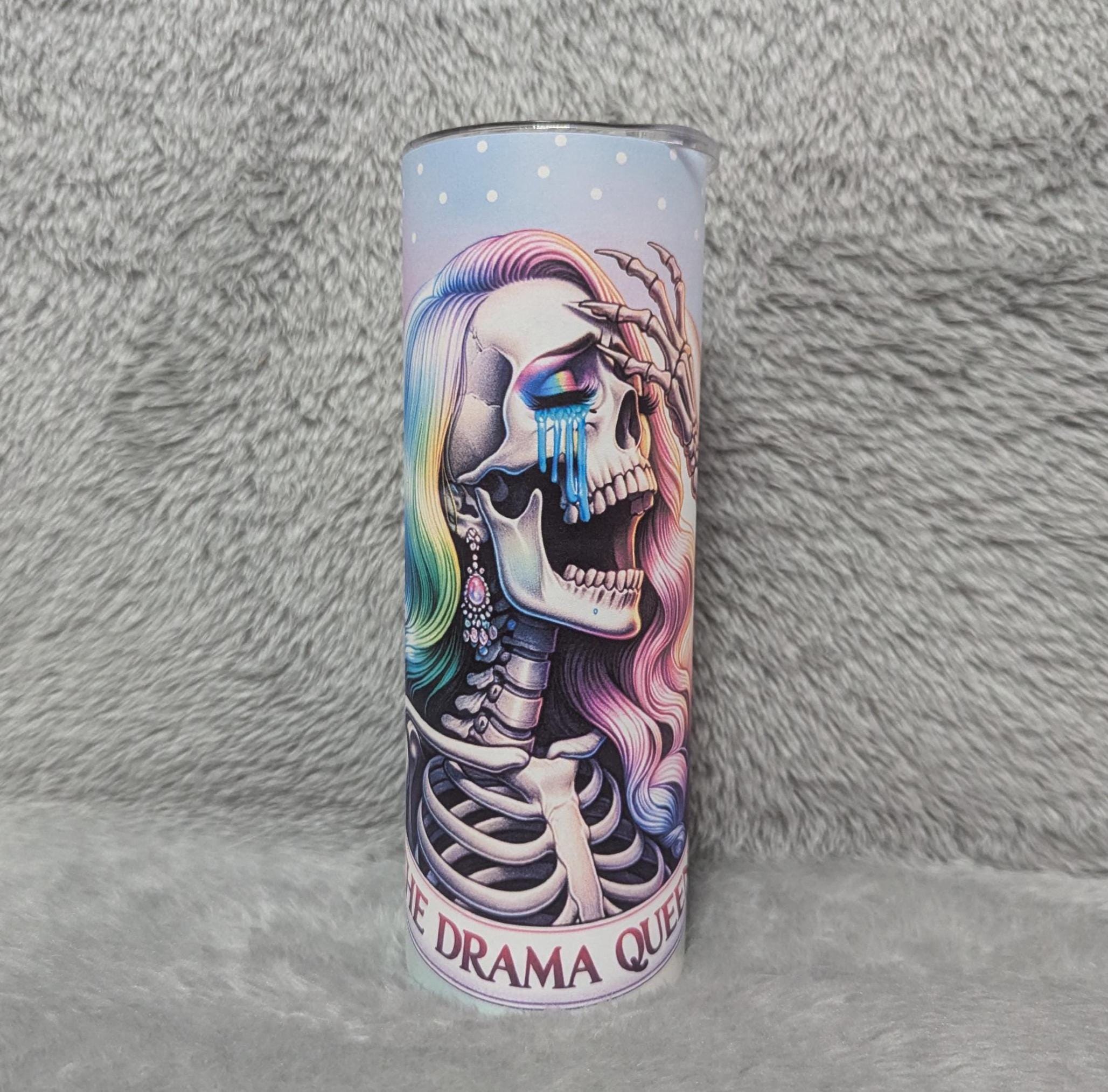 Drama Queen Skeleton Girl Tumbler 20oz With Reusable Straw, Can Be Personalized