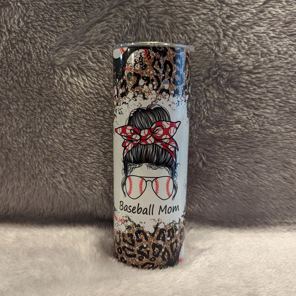 Baseball Tumbler For Mom 20oz With Reusable Straw, Can Be Personalized