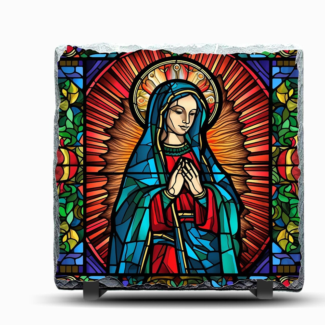 Stunning Mother Mary Slate Picture with Display Legs