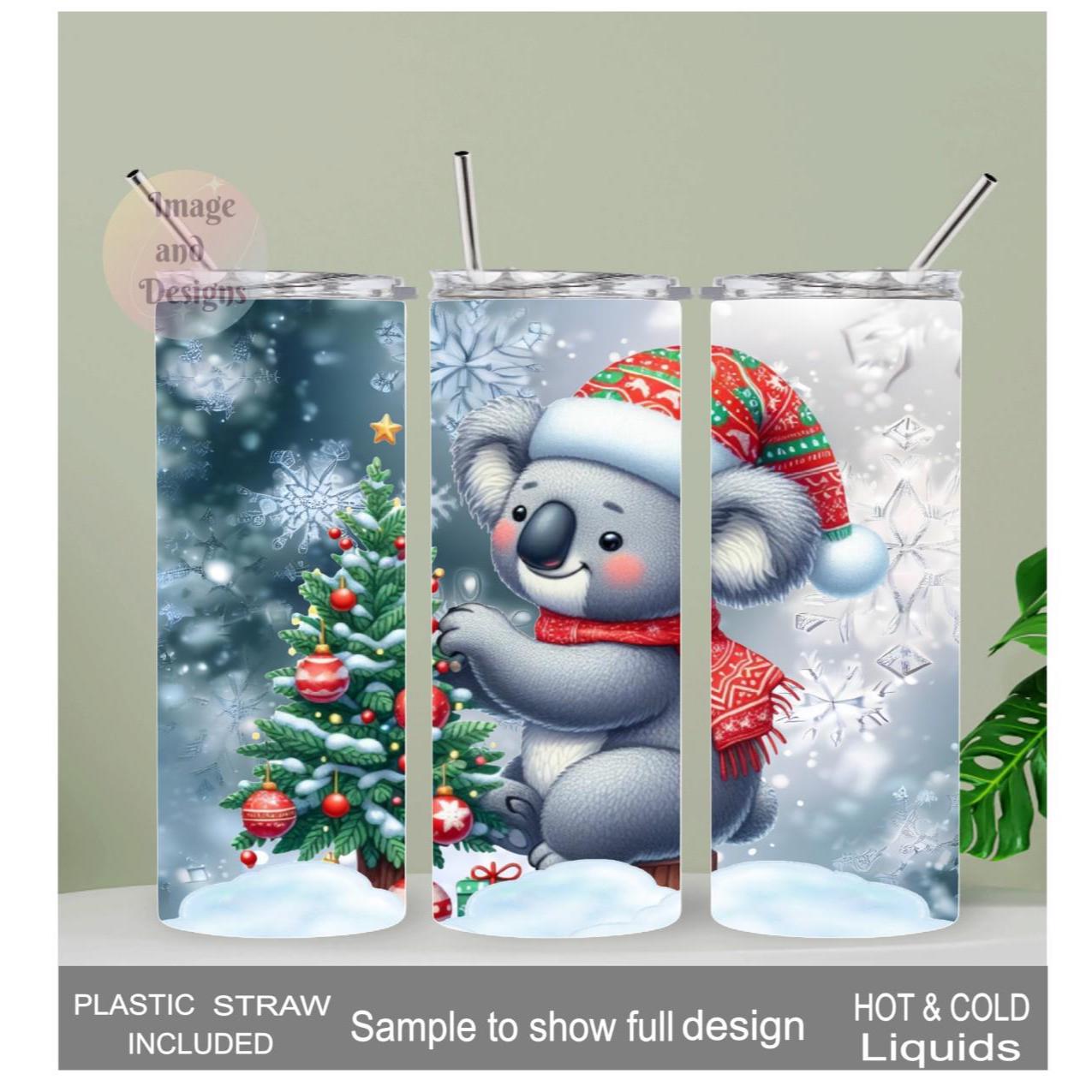 Koala Bear Christmas Tumbler 20oz With Reusable Straw, Can Be Personalized