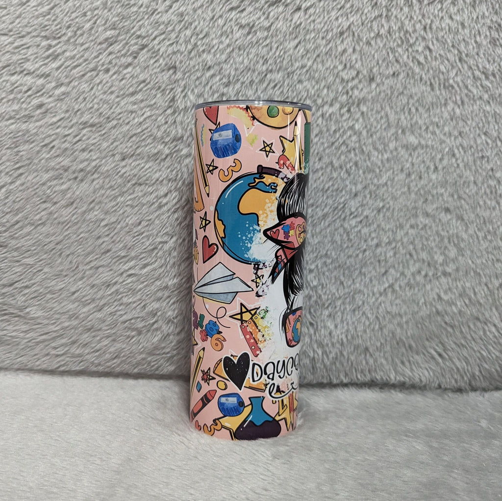 Colorful Daycare Teacher Life Tumbler 20oz With Reusable Straw, Can Be Personalized