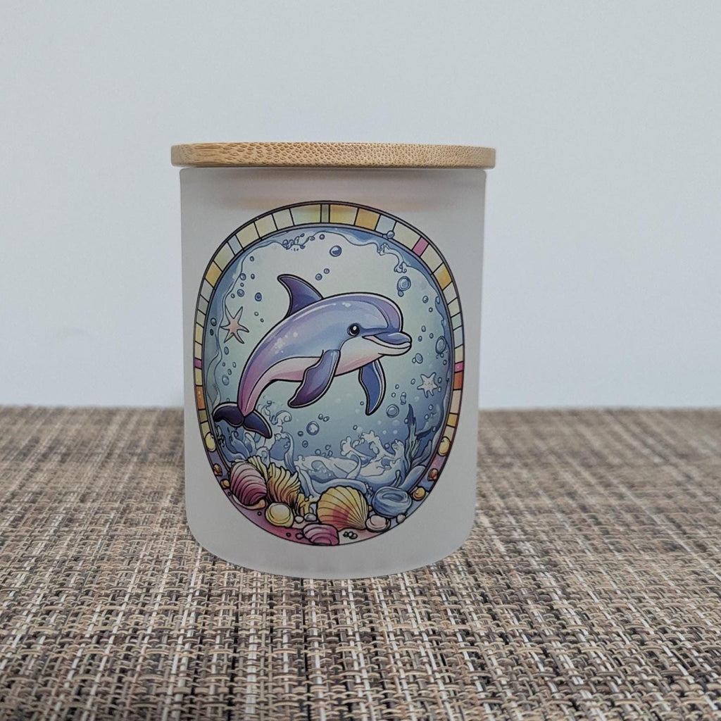 Dolphin With A Stained Glass Design Candle Holder - Includes A Battery Operated Flickering Tea Light