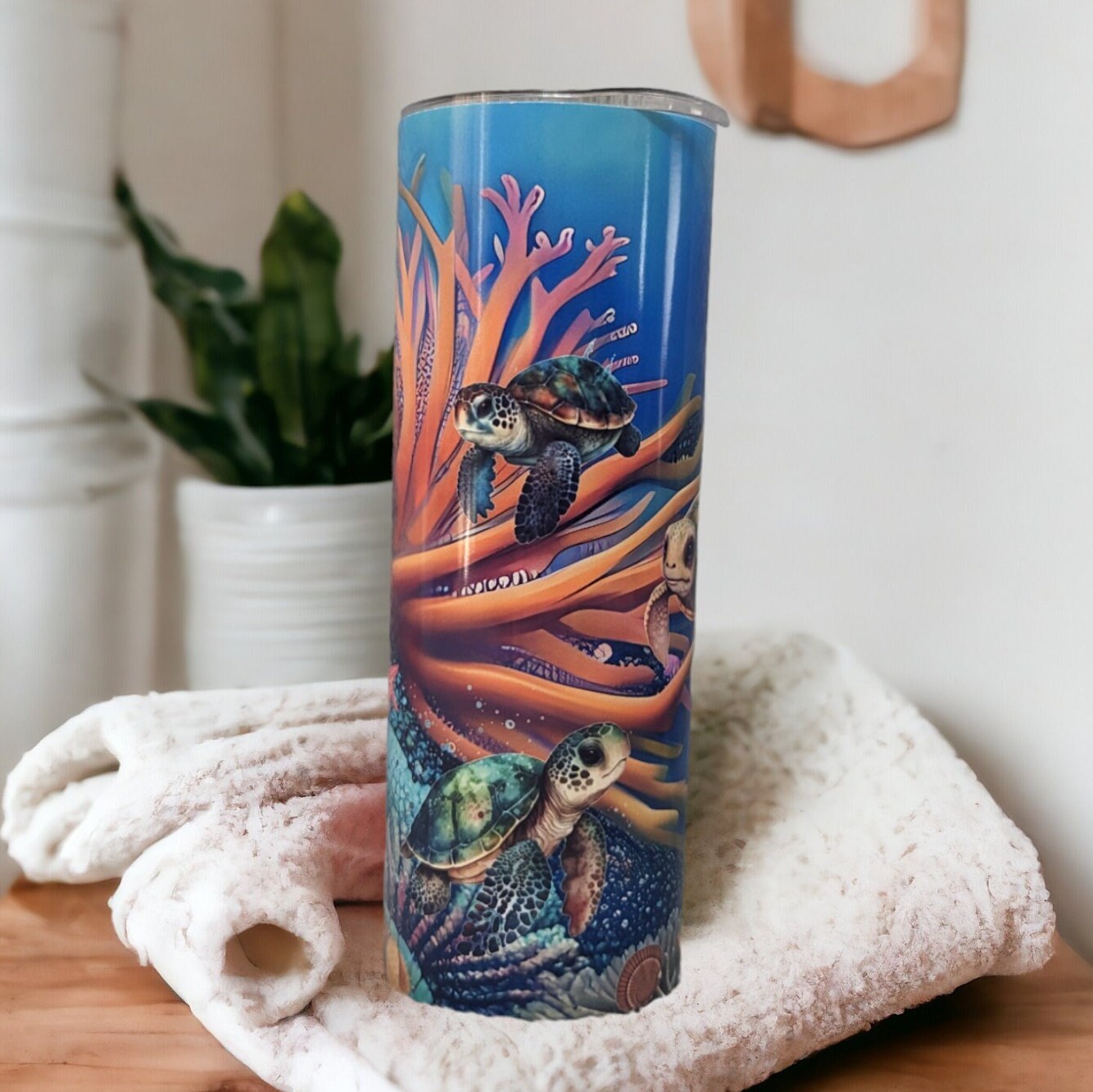 Sea Turtle Tumbler 20oz With Reusable Straw, Can Be Personalized