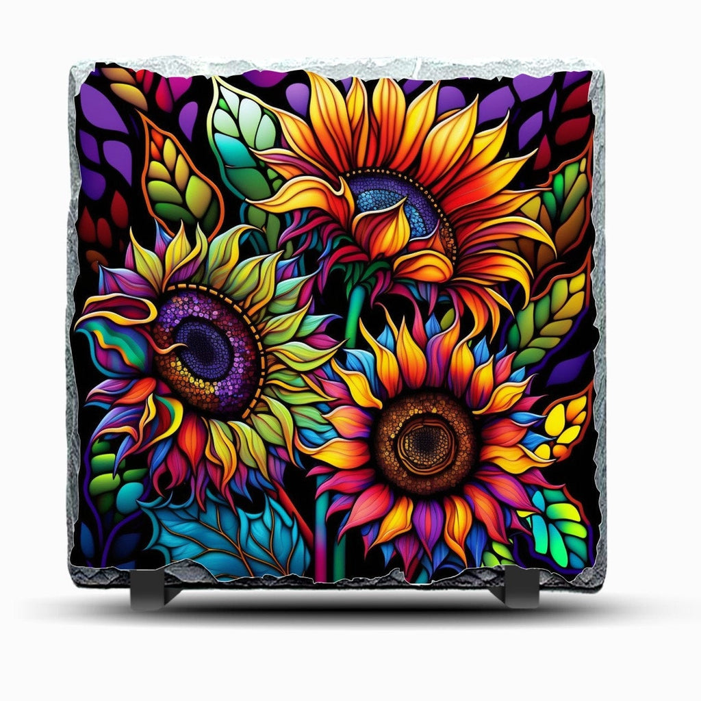 Colorful Slate Sunflower Picture With Display Legs