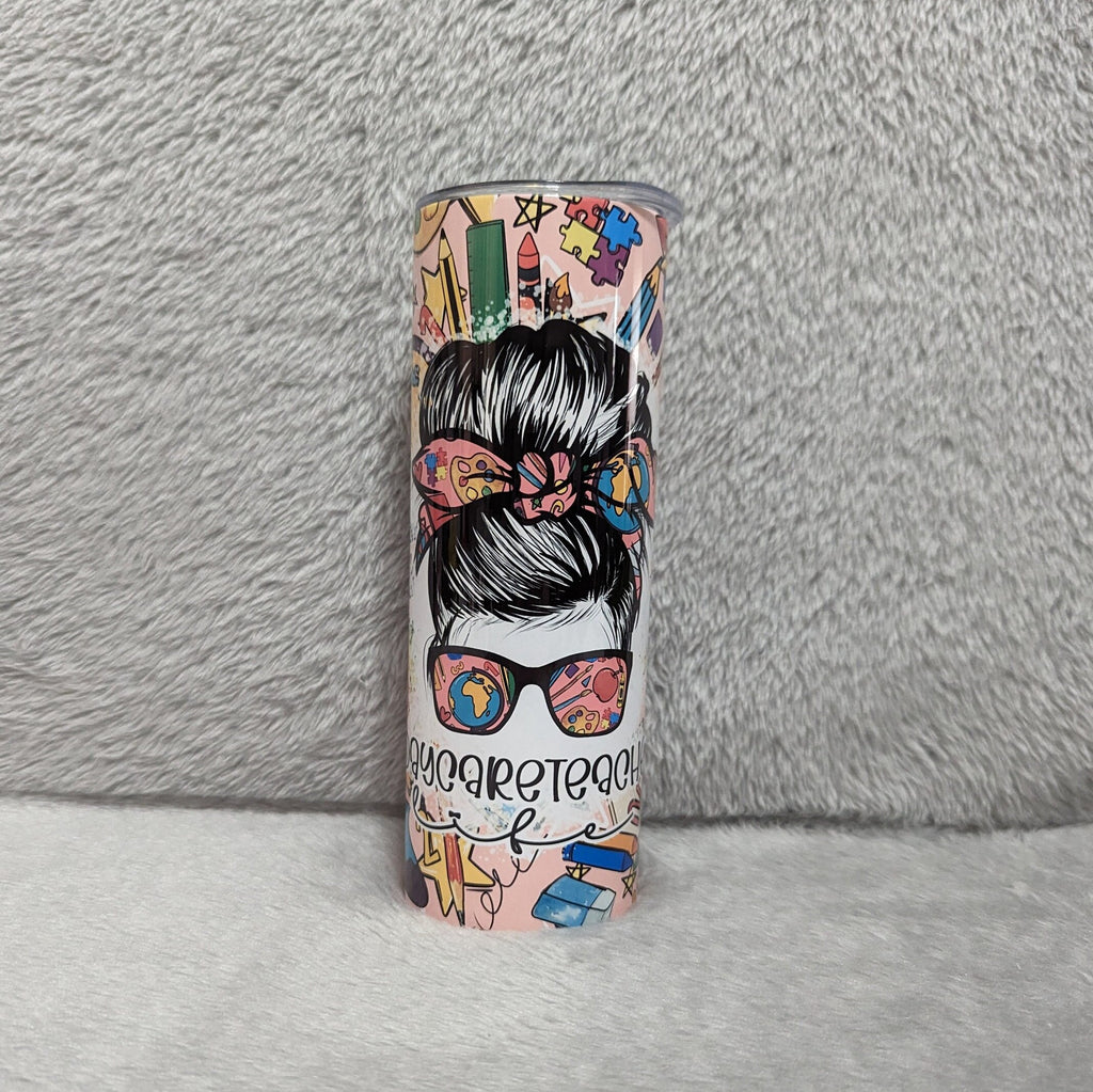 Colorful Daycare Teacher Life Tumbler 20oz With Reusable Straw, Can Be Personalized