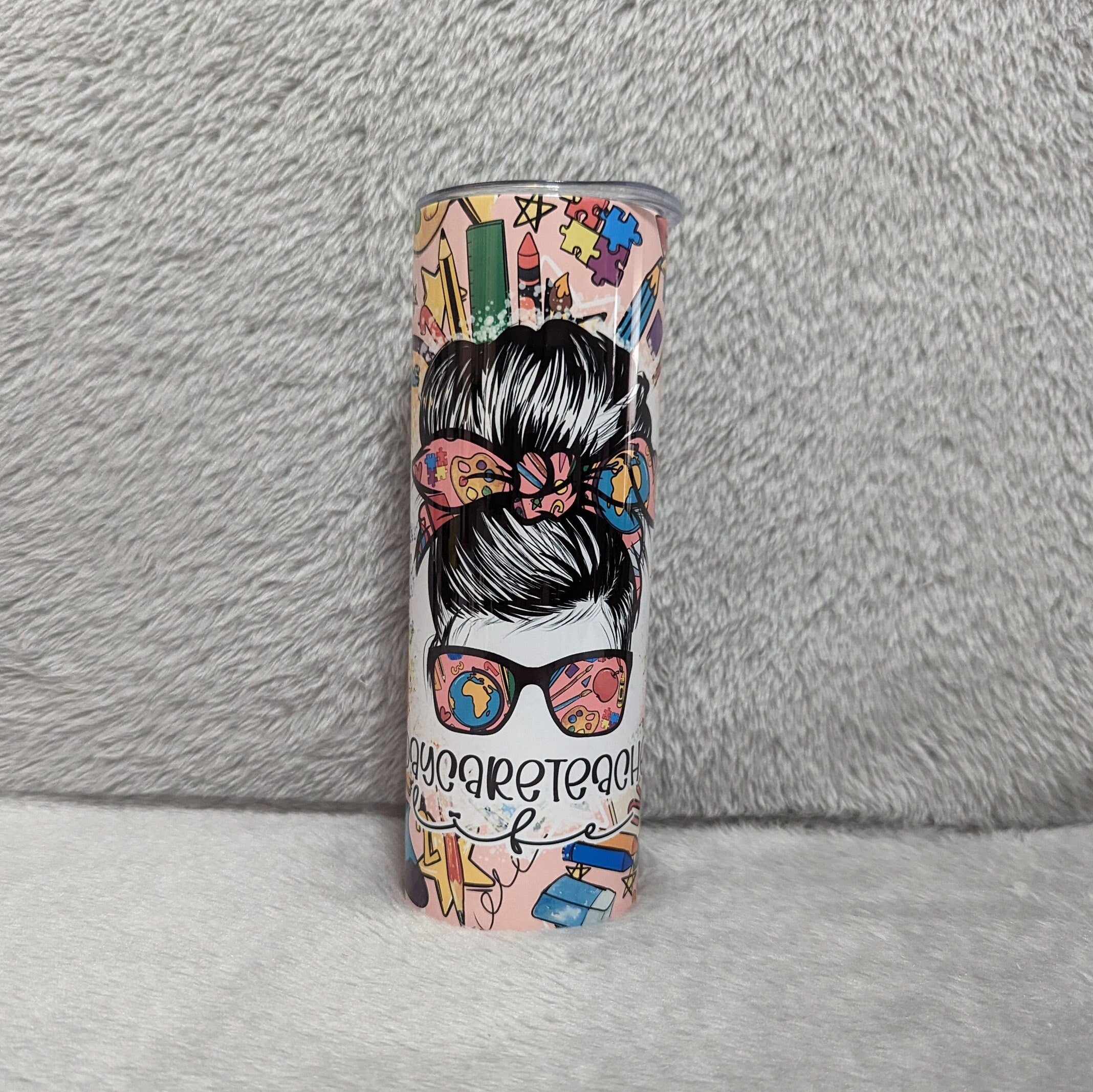 Colorful Daycare Teacher Life Tumbler 20oz With Reusable Straw, Can Be Personalized